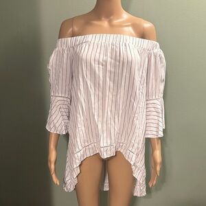 Off-Shoulder Striped Linen Open Back Top size medium